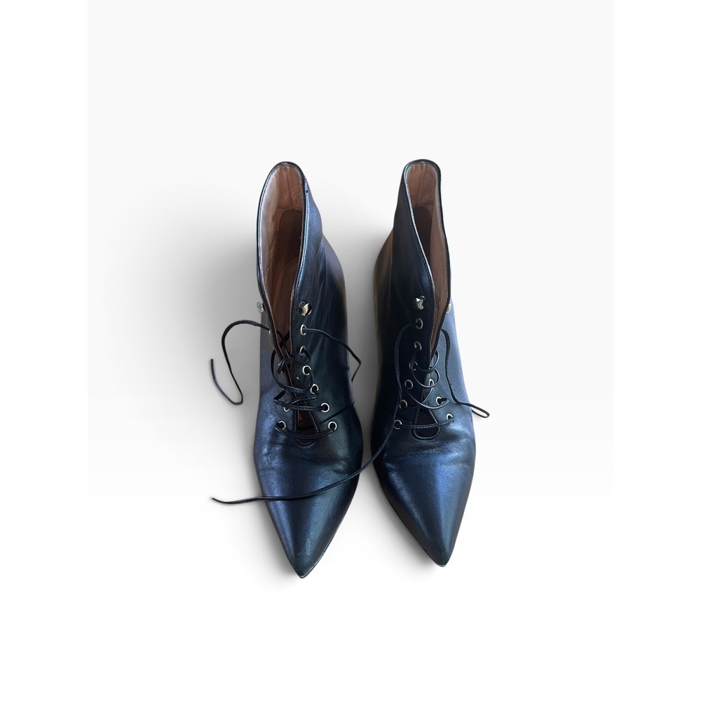 J.Crew Black Leather Lace Up Pointed Toe Ankle Boots Made in Italy Size 8